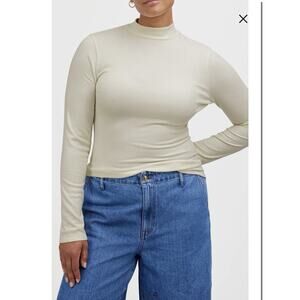 NWOT Women’s Madewell Drapey Rib Long-Sleeve Mockneck Top Ivory Size XL